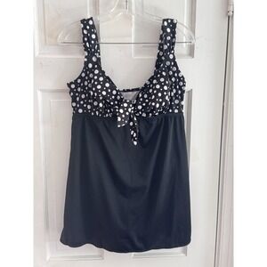 LONGITUDE Swim Dress‎ Polka Dot One Piece Soft Padded Cup Sz 14 Beach Travel